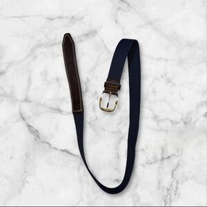 Martin Dingman Mens Navy Braided Stretch Belt Leather‎ Trim Gold Buckle Size 38